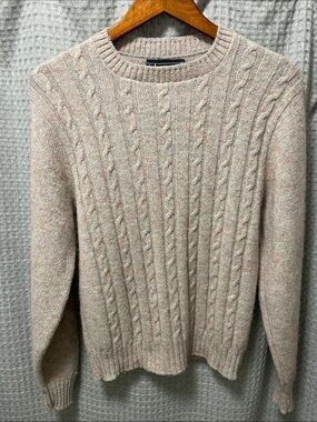 Jantzen Cream and Pink Speckled Cable Knit Sweater